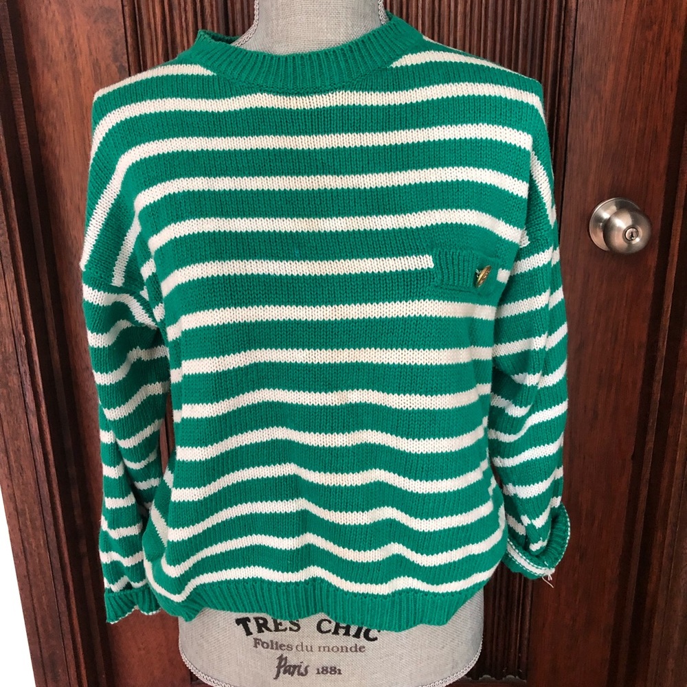 Vintage green regatta stripe sweater M